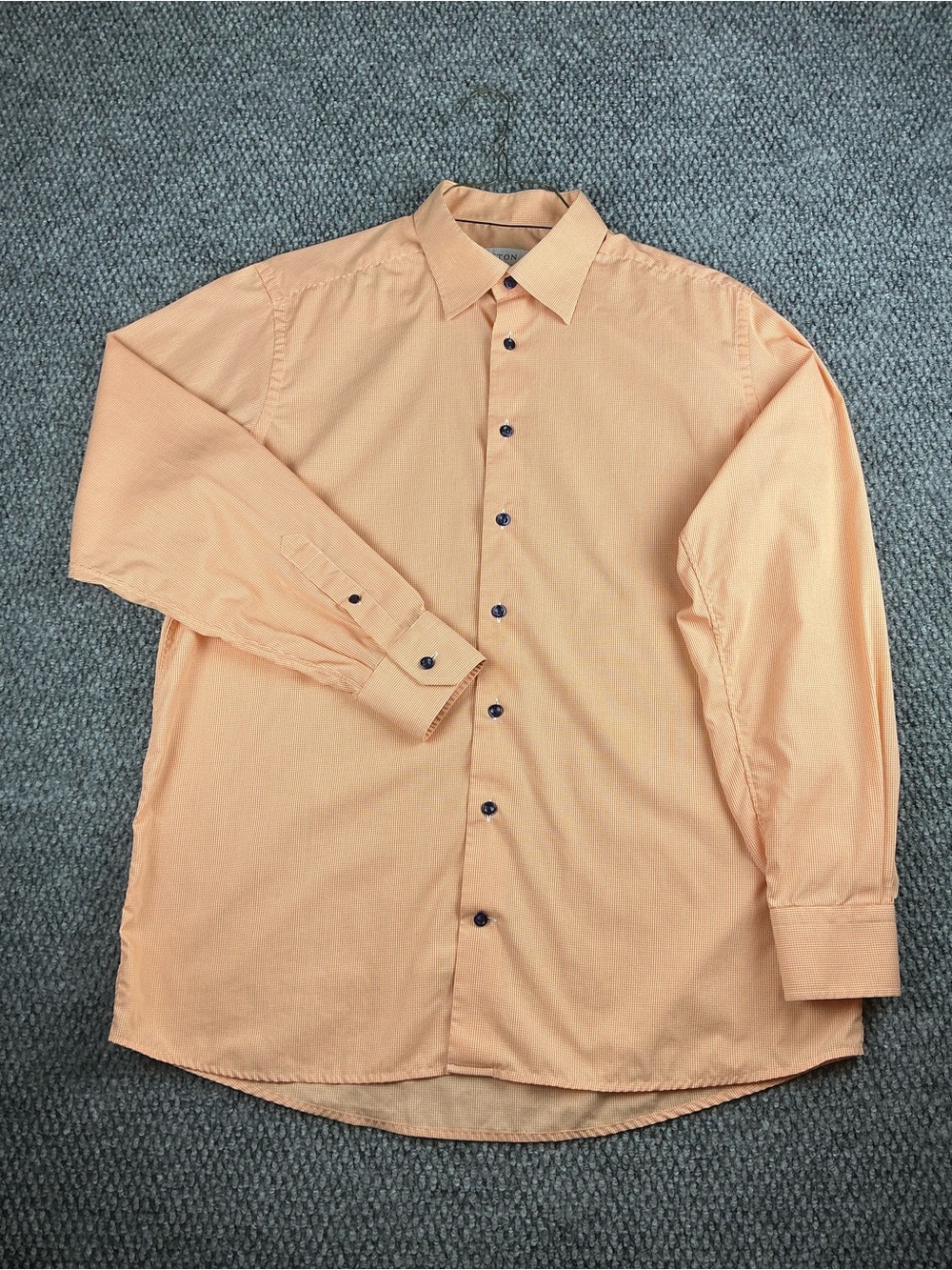 Eton Dress Shirt Mens 17.5 Orange & White Gingham Spread Collar Long Sleeve 44